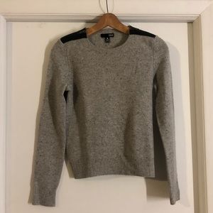 Aqua Cashmere Heather Gray Zip-Shoulder Crewneck Sweater (100% cashmere)